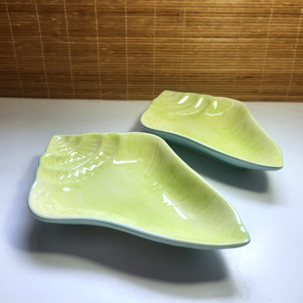 Set of 2 Kate Williams Seashell Plates – Green & Blue Ceramic Shell Dishes